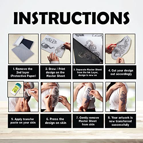 Tattoo Practice Skins with Transfer Paper - 40Pcs Blank Tattoos Skin Practice and Stencil Paper Kit Includes 30Pcs DIY Tracing Paper and 10Pcs Double Sides Tattoos Fake Skins for Beginners Artis