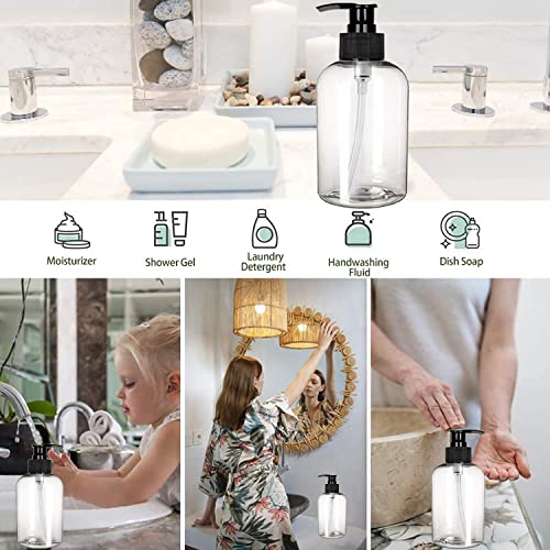 Plastic Empty Soap Dispenser Clear Bottles with Black Pump for Kitchen and Bathroom (Clear)