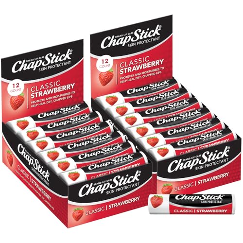 ChapStick Bulk Classic Strawberry Lip Balm, 24-Count ? Tinted Lip Moisturizer, Juicy & Sweet, 0.15 Oz Ea
