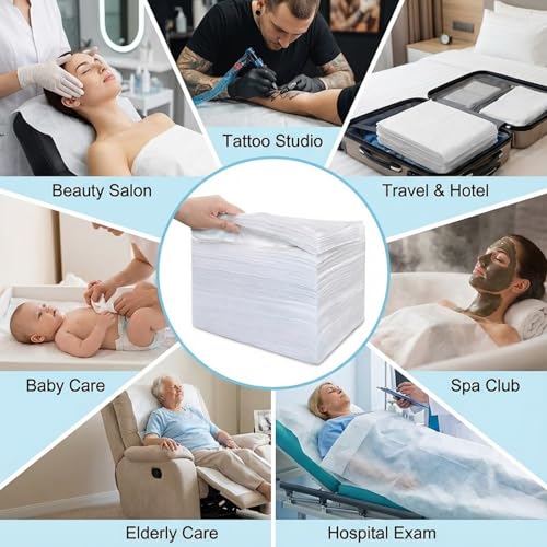 100PCS Disposable Massage Table Sheets, 31.5" x 71" White Non-Woven Bed Sheets, Fluorescent Agent Free, Soft & Tear-Resistant, for Beauty Salon, Spa, Tattoo, Facial, Hospital Exam, Travel
