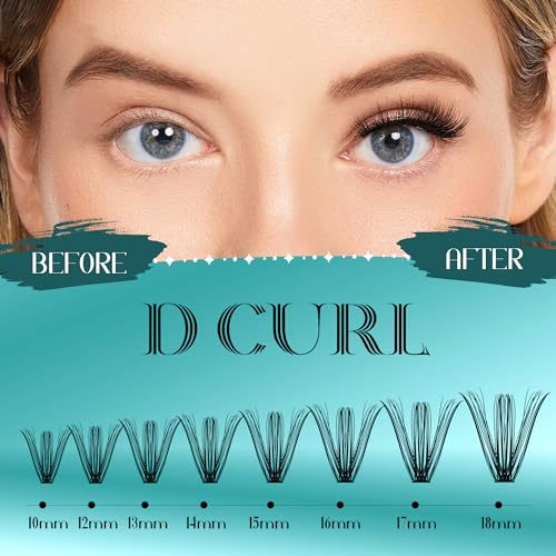 GEMERRY Lash Clusters 280pcs 100D DIY Eyelash Extension D Curl Individual Lash Cluster Natural Eyelash Extension Mixed Tray Reusable Handmade Home Application (100D-0.07D-10-18MIX)