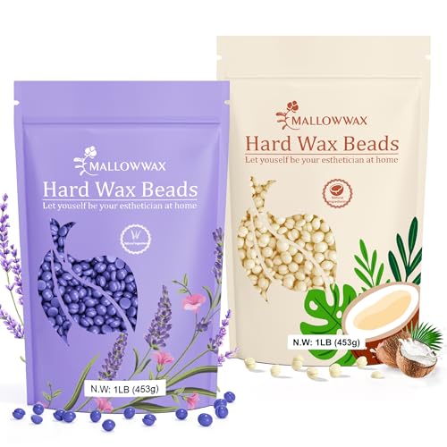 Hard Wax Beads 2-Pack, 1lb lavender wax beads + 1lb Coconut cream wax for hair removal