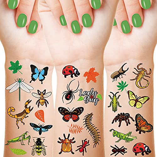Maitys 288 Pcs Insect Tattoos Bug Temporary Tattoos Reptile Insect Bees, Spiders, Beetles, Butterflies, Arts and Crafts, Bug Party Favor Butterfly Birthday Party Supplies