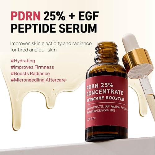 Salmon DNA PDRN 250,000 ppm Concentrate Skincare Booster - Microneedling Serum w/EGF Peptide & PDRN 25% Growth Factor - Anti-Aging Face Serum with Panthenol 1 Fl Oz Korean Skincare