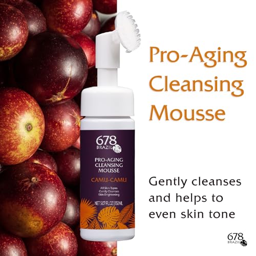 678Brazil Pro-Aging Cleansing Mousse - Daily Facial Cleanser and Safe Solution - All Skin Types - With Camu-Camu, Cotton Extract - 5.07 fl oz