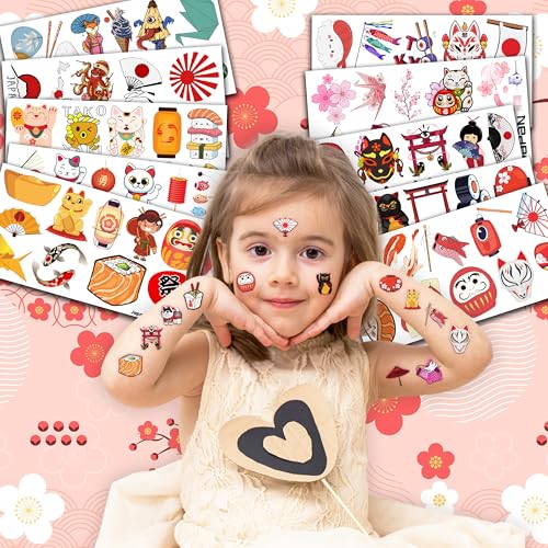 96PCS Japanese Temporary Tattoos Themed Japan Birthday Party Decorations Decor Supplies Favors Sushi Lattern Tattoo Stickers Gifts For Boys Girls Kids School Prizes Carnival Winter Xmas Chritsmas
