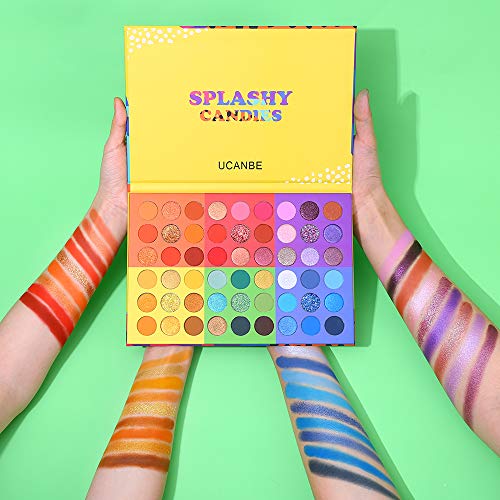 UCANBE 54 Colors Splashy Candies Eyeshadow Palette, Highly Pigmented Matte Shimmer Soft Creamy Glitter Rainbow Bright Powder Eye Shadow Blendable Waterproof Long Lasting Makeup Pallet¡¦
