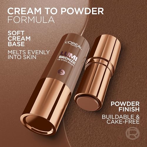 L'Oreal Paris Lumi Bronze Le Stick Soleil Bronzer Stick, Cream-To-Powder Bronzer For A Sunkissed Face Makeup Glow, 110 Toasted Sunlight