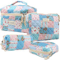 Cute Makeup Bag for Women(2 Pcs), Travel Cosmetic Bags, Quilted Coquette Aesthetic Floral Toiletry Organizer Bag (43 - Grid Rose/4PCS)