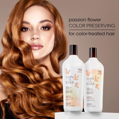 Bain de Terre Passion Flower Color Preserving Shampoo, for Vibrant Color & Protection from Fading, with Argan & Monoi Oils, Paraben-free, Vegan