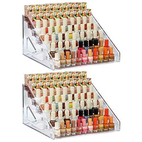 Nail Polish Organizer 84 Bottles of 7 Layers Sunglass Organizer Acrylic Display Rack Eyeglasses Storage Essential Oils Holder Makeup Organizer No Tool Needed Assembly, Clear (2 Pack)
