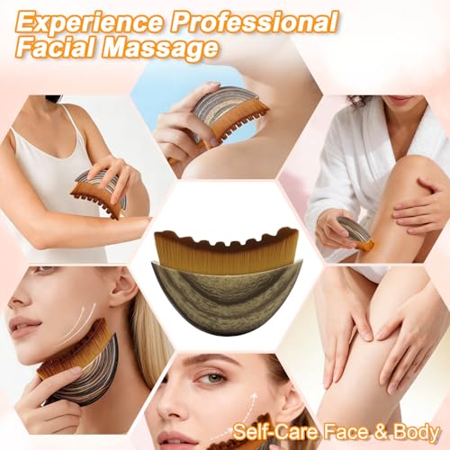 2 Pack Lymphatic Contour Face Brush, Manual Lymphatic Drainage Massager, Ergonomic Facial Cleansing Brush Fit Skin Precisely for Chin Jawline Sculpting, Relieve Fatigue, Portable Gua Sha Alternative