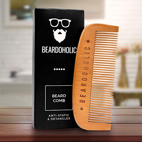 Beardoholic Beard Balm, Comb and Shaping Tool Set ? 100% All Natural, 100% Pearwood ? Anti-Static, Eliminates Tangles and Ingrown Hairs, Itch and Dandruff ? Shape and Style Beard With Ease