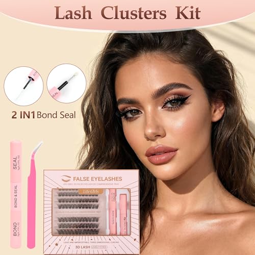 Life Girls 3D False Eyelash Extensions Kit, C Curl, Thai-Style Lash Clusters, 11-16mm, 120 Pieces, Includes Adhesive, Remover and Tweezers