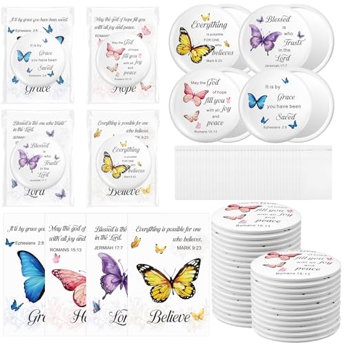 Leinuosen 48 Set International Womens Day Gifts Christian Compact Mirrors Gifts for Women Bulk with Bible Verse Greeting Cards Mini Pocket Makeup Mirrors Inspirational Religious Church Party Favors