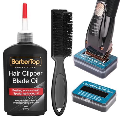 Premium Hair Clipper Blade Lubricating Oil for Clippers, with Oil Dip Box and Barber Clipper Brush