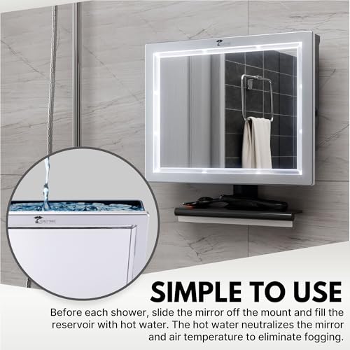 ToiletTree Products Deluxe LED Fogless Shower Mirror with Squeegee Anti-Fog Mirror - Adjustable Shaving Mirror with a Squeegee - Rust-Proof, Impact-Resistance Bathroom Shower Mirror