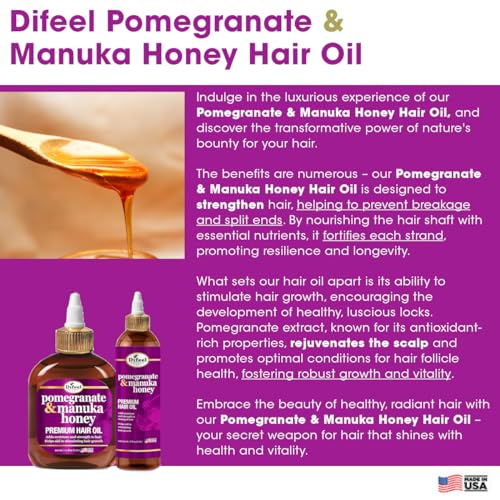 Difeel Elevated Pomegranate & Manuka Honey Premium Hair Oil 12 oz. - Growth Stimulating, Moisturizing & Strengthening Hair Oil for Dry, Damaged Hair