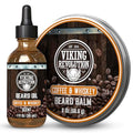 Viking Revolution Coffee and Whiskey Beard Balm for Men (2oz) and Beard Oil (1 fl oz) Kit - With Argan and Jojoba Oils - Soften and Moisturize - Stocking Stuffers for Men