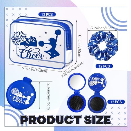 Yungyan 36 pcs Gifts 12 Makeup Bag for Women Party Favors Team Gifts With 12 Sport Hair Scrunchies 12 Round Portable Folding Brush (Blue Cheer)