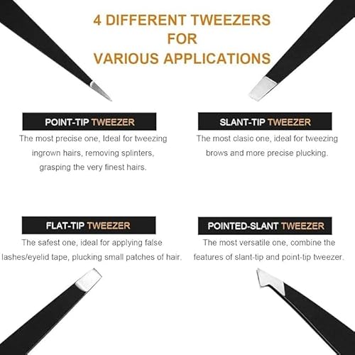 Eyebrow Tweezers Set 6 PCS, Professional Stainless Steel Eyebrow Tweezers Kit for Women/Men, Great Precision Tweezers Set for Eyebrow/Facial Hair Removal/Ingrown Hairs/Splinter/Tick Remover by MAYKI