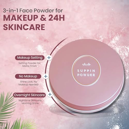 Club Suppin Translucent Setting Powder Foundation & Overnight Skincare, Makeup Setting Powder & Finishing Powder for Face with Shea Butter, Amino Acids & Aloe Extract by Japanese Skincare PASTEL ROSE