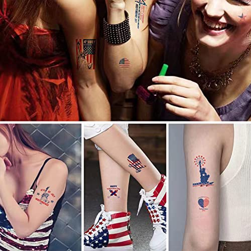4th of July Temporary Tattoos, 90pcs American Flag Red White Blue Fake Tattoo Stickers, Independence Day Fourth of July Body Art USA National Memorial Decorations for Labor Day Party