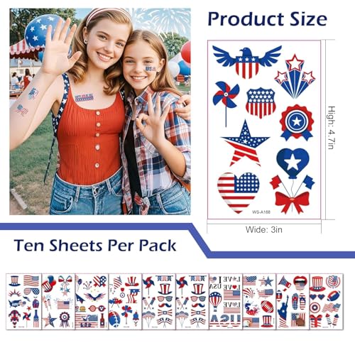 90 Pcs American Traditional Temporary Tattoos - Perfect for Independence Day Celebrations, Adults and Kids Alike, Labor Day Decorations (Classic)