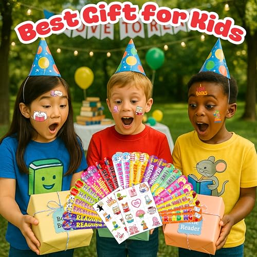 48PCS Love to Read Party Set - 24PCS Temporary Tattoos & 24PCS Slap Bracelets - Fun Book-Themed Birthday Supplies, Baby Shower Gifts, Classroom Rewards & Reading Incentives for Kids (Boys & Girls)