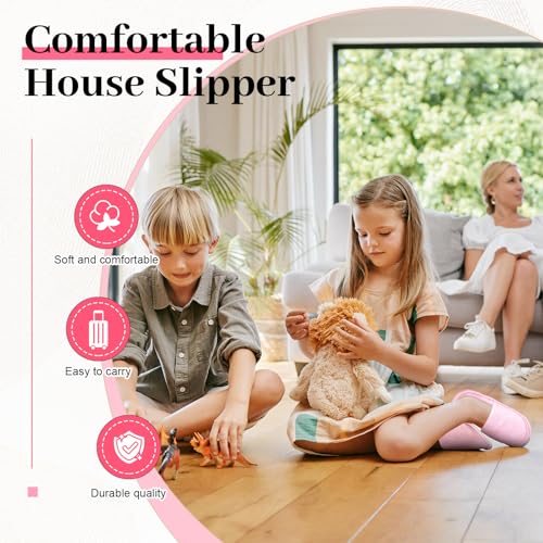 6 Pairs Kids Disposable Slippers Non Slip Closed Toe Spa Slippers Comfortable House Spa Indoor Outdoor for 4-12 Years Old Boys Girls Party Hotel Travel(Pink,M)