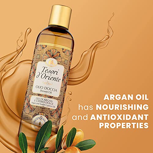 Tesori d'Oriente Bath Oil, Shower Oil Body Wash, Cleansing Oil for Women-8.45 fl oz [Made in Italy]-(Argan Oil & Sweet Cyprus)