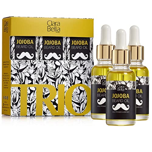 Jojoba Beard Oil for Men ? 3 Pack | 100% Pure Organic, Unscented & Soothing | Softens Coarse Beard & Mustache Hair | 1 fl oz Each (30ml) | Great for Gifting ? Split into 3 Individual Gifts