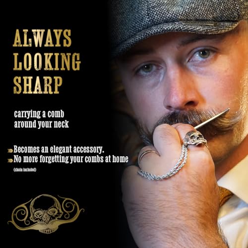 Mustache Wax Strong Hold Sudden Death 1 oz Tin & Necklace Death Grip Mustache Comb Mens Combo Kit - Grooming For Men Handlebar Moustache