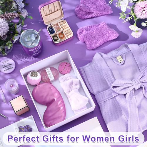 Nuogo 13 Pcs Birthday Gifts for Women Spa Basket Set for Women Mother's Day Gifts Mirrors Socks Steamers Jewelry Case Bath Robe Mom Nurse Girlfriend Wife