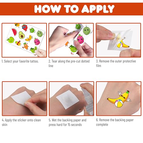 96PCS Fruit Pre-Cut Temporary Tattoos for Kids - Summer Themed Birthday Party Supplies, Cute Lemon, Orange, Strawberry, Watermelon Stickers, Fun Party Favors, School Prizes