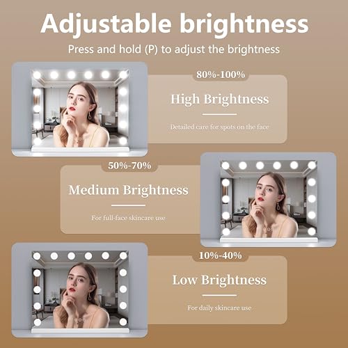 Vanity Mirror with Lights Lighted Makeup Mirror with Dimmable LED Bulbs,3 Color Lighting Modes,USB Charging Port Touch Control,Sturdy Metal Frame Design,White (50x40cm, 4.70)