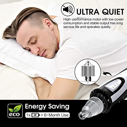 Ear and Nose Hair Trimmer Clipper - 2025 Professional Painless Eyebrow & Facial Hair Trimmer for Men Women, Battery-Operated Trimmer with IPX7 Waterproof, Dual Edge Blades for Easy Cleansing Black