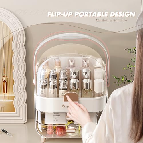 Makeup Organizer Countertop, Makeup Brush Holder with Lid & Drawers, Bathroom Vanity Organizer and Storage, Make Up Organizer for Vanity, Skincare Organizer Gifts for Girls, Wife, Mom
