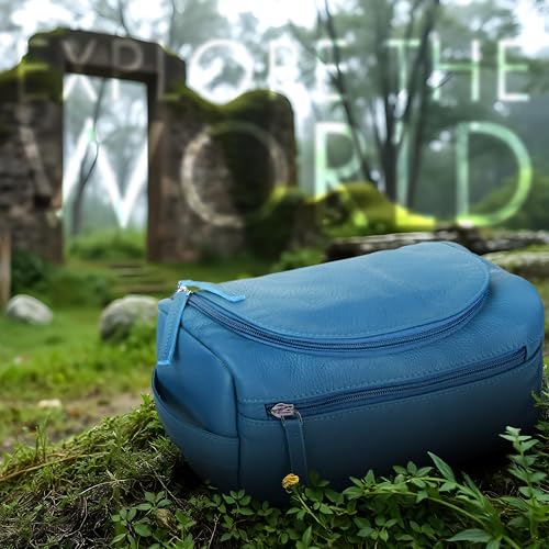 ELIZO Premium REAL Leather Toiletry Bag for Men Dopp Kitt Hanging Mens Toiletry Large TSA Toiletries Bag Shaving Grooming Bag Organizer (Blue, Large)