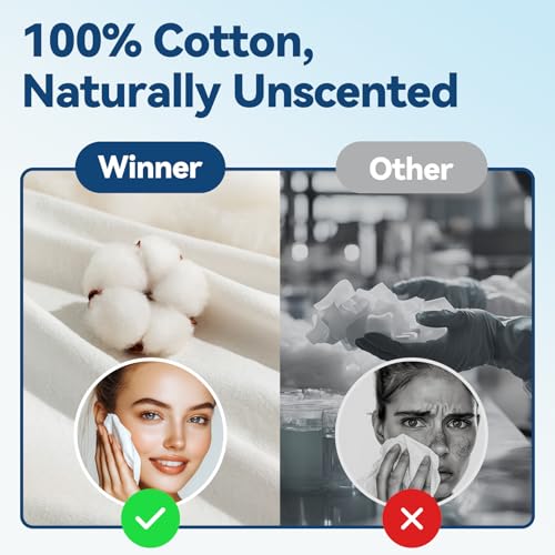 Winner Soft Face Towels, 100% USDA Biobased Facial Towels, Unscented Cotton Tissues for Sensitive Skin, OEKO-TEX Certified Face Towelettes Disposable, Makeup Remover Dry Wipes, 600 Count, Pack of 6