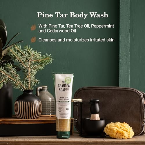 The Grandpa Soap Company Pine Tar Body Wash - Dermatologist Recommended to Cleanse & Moisturize Irritated Skin, Deodorizing Power, With Pine Tar & Tea Tree Oil, 9.5 Fl Oz 2 Pack
