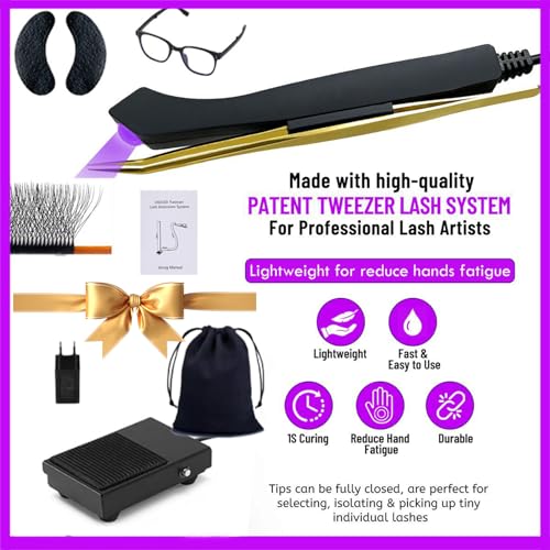 Uv Lash Lamp with Foot Pedal Portable Eyelash Extension Lamp Uv Eyelash Extension Curing Lamp for Nails Art, Uv Lash Light for Eyelash Extension Light with Tweezers for Beauty Salon