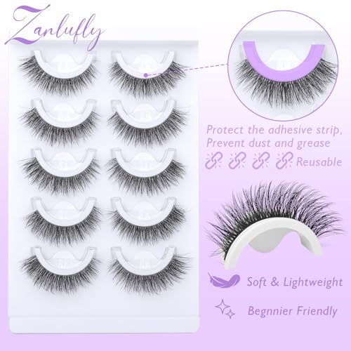 Self Adhesive Eyelashes Natural Pre-glued Lashes No Glue Needed Lashes Cat Eye Lashes Faux Mink Eyelashes Reusable Self Adhesive Lashes 5 Pairs by zanlufly