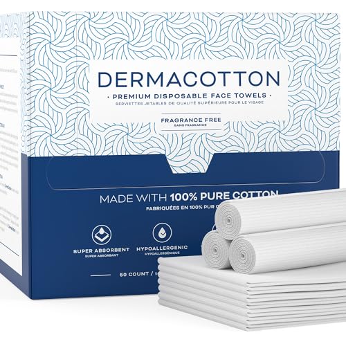 X-Large 100% Pure Cotton Face Towels ? 50 Count Extra Large Disposable Wash Cloths for Face Washing, Makeup Removal & Acne Care | Ultra Soft, Hypoallergenic & Fragrance-Free