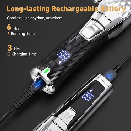 FADEKING¢ç Professional Hair Clippers for Men, Cordless Hair Clippers and Beard Trimmer for Men, Professional Barber Clippers for Hair Cutting and Beard Shaping & Grooming (Silver Black)