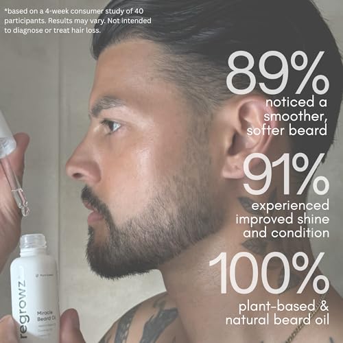 Regrowz Beard Growth Oil for Men 1 Fl Oz ? Natural Beard Moisturiser with Coconut and Jojoba Oil ? Soften, Nourish & Hydrate Dry, Itchy Beard ? Promote Thicker & Fuller Beard