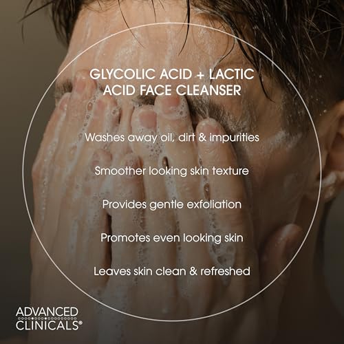 Advanced Clinicals Glycolic Acid Exfoliating Face Wash For Women & Men | Lactic Acid & Salicylic Acid Facial Cleanser | Glycerin Gel Gleanser Helps Gently Exfoliate & Cleanse Dirt & Oil, 2-Pack