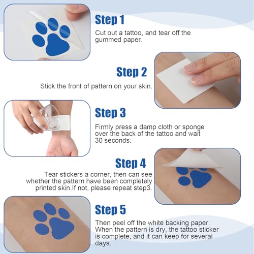 Harloon 20 Sheets 300 Pcs Paw Print Tattoos Temporary Paw Print Face Tattoos Dog Stickers Removable for Cheer Patrol Women Body Arm Foot(Blue)