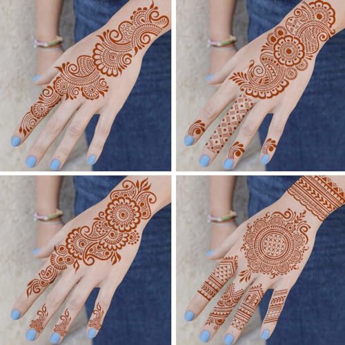 Reusable Henna Tattoo Stencils Kit, Mehendi Stencils for Hands Forearm Glitter Airbrush DIY Tattooing Template,9 Sheet Indian Temporary Tattoo Stickers for Women Girls£¨8.2" x 4.7"£©