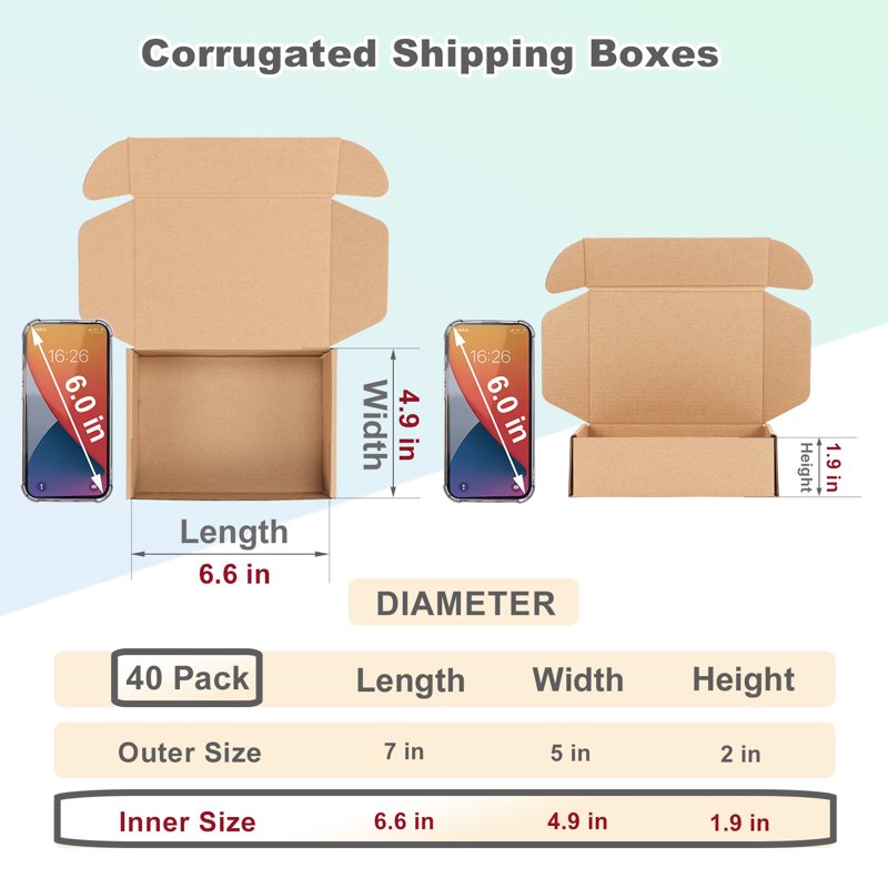 40 Pack Small Shipping Mailer Boxes 7x5x2 Inches Corrugated Cardboard